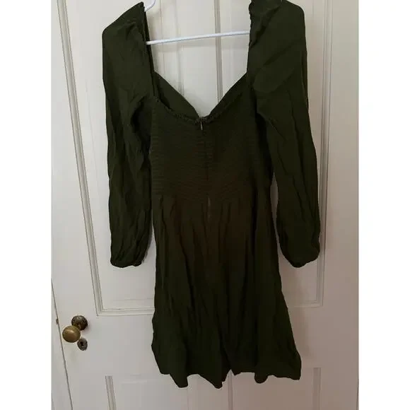 Reformation Mochi Mini Dress Olive Green Dark Khaki Size 12 - Picture 3 of 8